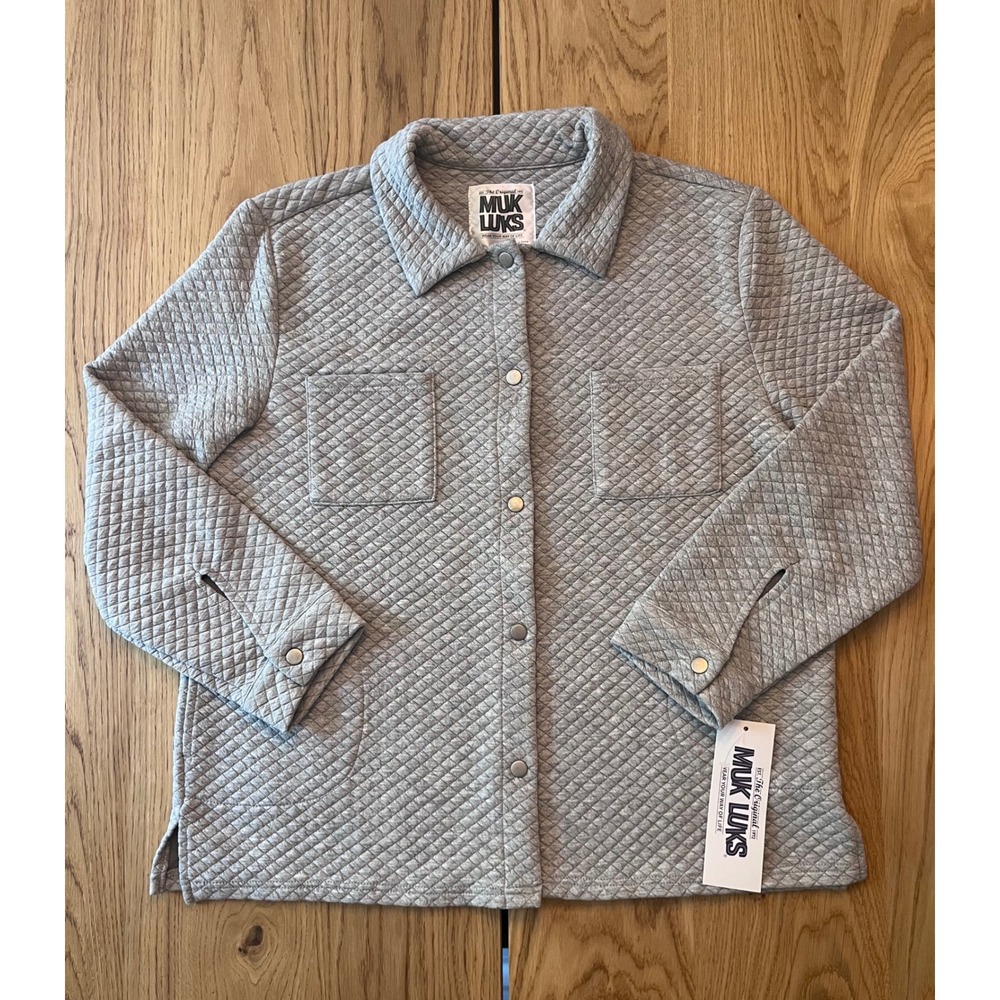 MUK LUKS Quilted Snap Front Shacket‎ Women Large Grey Casual Loungewear